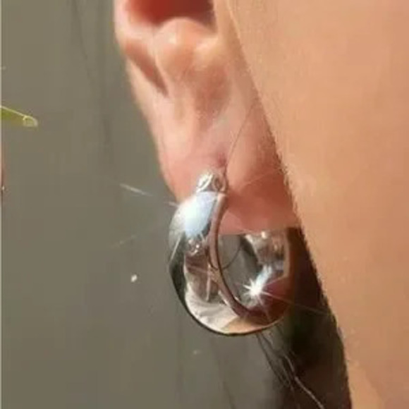 Jewelry - Silver Plated Stainless Steel Mini Hoop Earrings Chunky Huggie